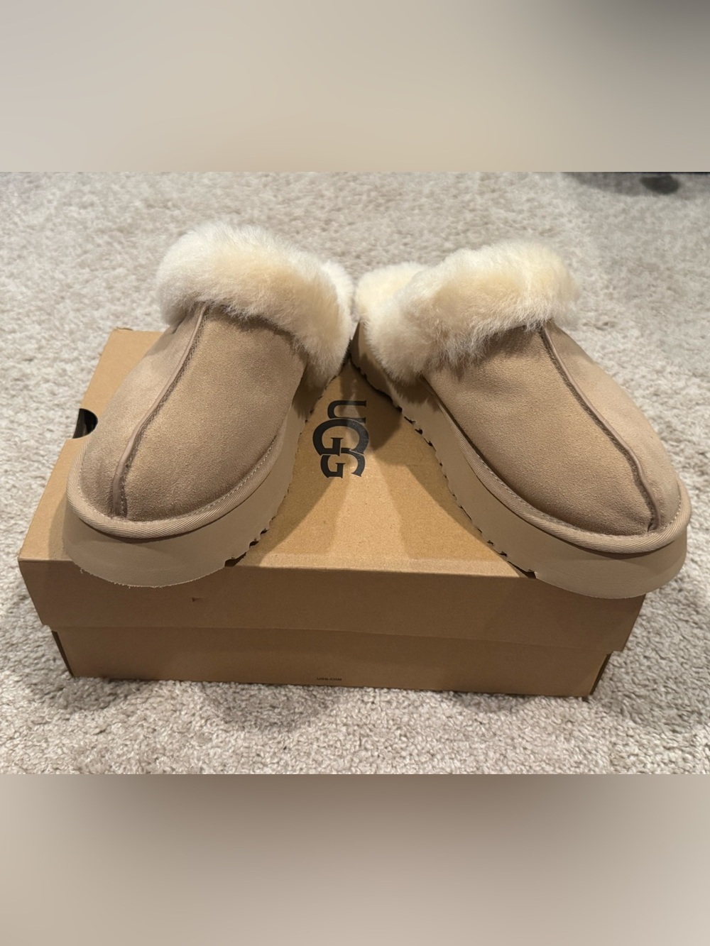 UGG Sheepskin Lined Slip-On Slippers in Chestnut Tan